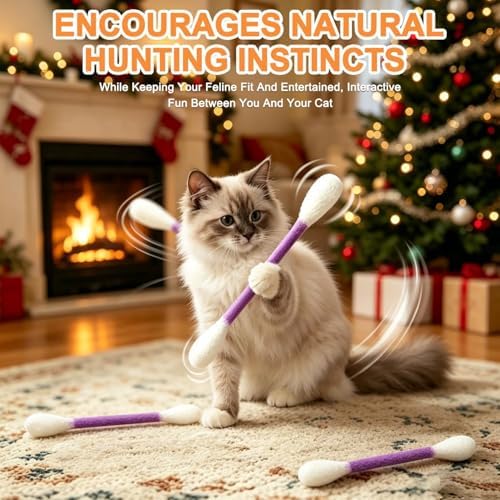 Cotton Swabs Cat with Catnip, 6 Pk Giant Kitten Chew Sticks,Interactive Kitty Kick Sticks for Cat Lovers Gift - Sturdy Teething Chew Toy (Green)