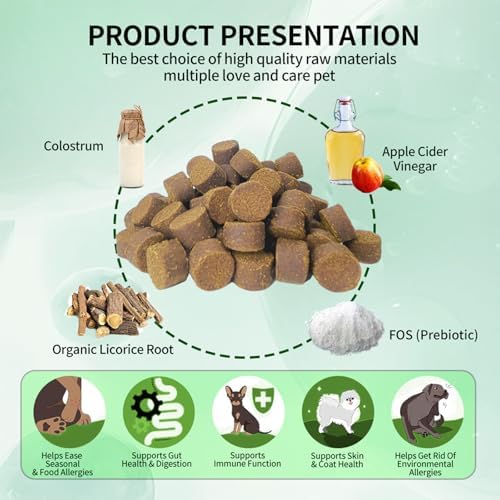 Dog Allergy Chews 200 Ct - Itch Relief for Dogs Immune Support with Colostrum Probiotics Seasonal Allergies Anti-Itch Skin & Coat Supplement, Itchy Skin & Paw Relief Bites - Chicken Flavor