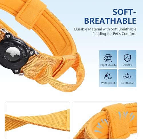 TAGHELP-AirTag Dog Collar with QR Code ID Tag, Tactical Military Reflective Adjustable Dog Collar with Holder Handle, for Large Medium Dogs, Durable Nylon with Metal Buckle (Yellow-M)