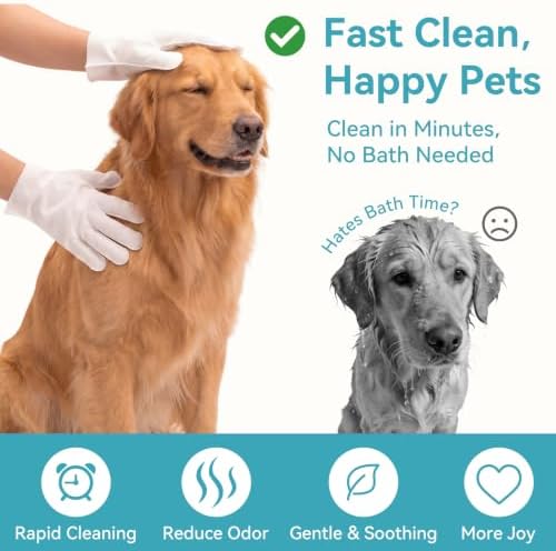 Pet Glove Wipes for Dogs & Cats, No-Rinse Bath Wipes
