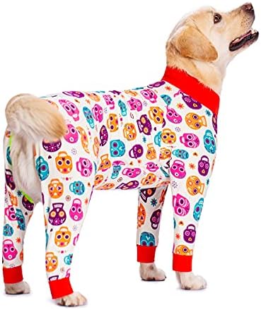 Dog Surgery Recovery Suit Female Male for Dogs After Surgery Medium Large Dogs Onesie Dog Pajamas Pjs Clothes (White Halloween, 38 (Chest 42.52 in | Backlength 27.95 in))