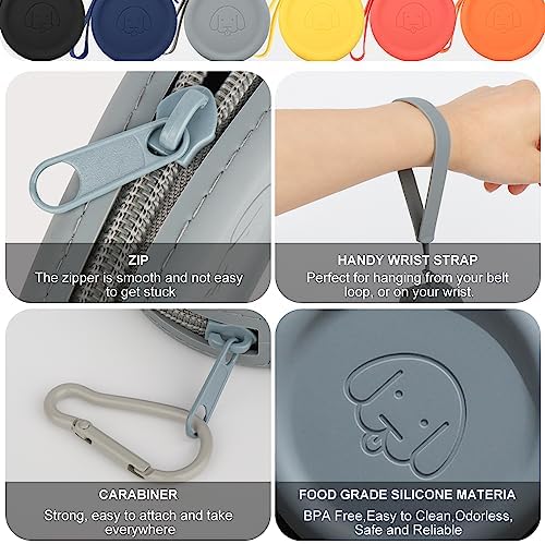 Silicone Dog Treat Pouch, 2PCS Pet Walking Bag for Dog and Cat, Pocket Size, Easy to Clean, Odorless, Zipper Design, Moisture-proof, Portable Training (Dark Gray & Black)