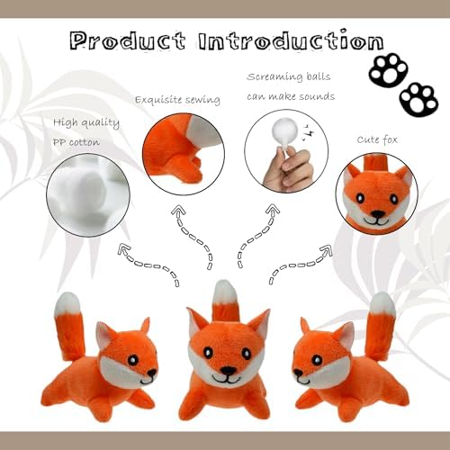 Hide and Seek Dog Toys Squeaky Fox Plush Toy with Crinkle Trunk, Interactive Dog Toy to Keep Them Busy Pet Teeth Clean Chew Toys for Small & Medium Dogs (Tree Trunk Hideout with 4 Fox)