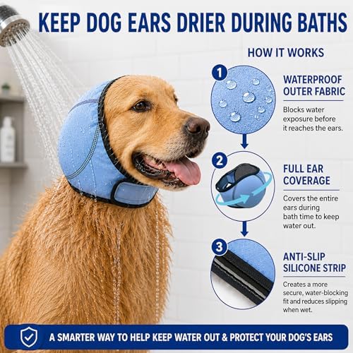 HOFI Dog Ear Cover for Bath: Waterproof Ear Protection to Keep Dog Ears Dry