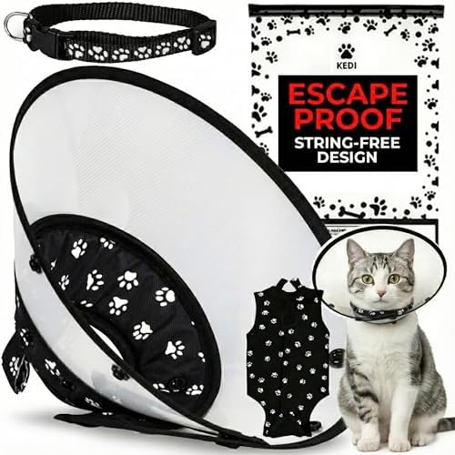 Cat Recovery Cone and Vest Kit After Surgery, Stop Licking, Black Medium