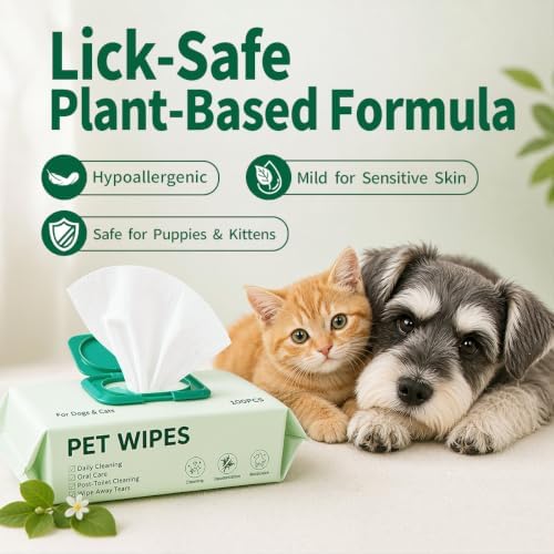 100 Count Pet Wipes, Plant-Based Hypoallergenic Pet Cleaning Wipes