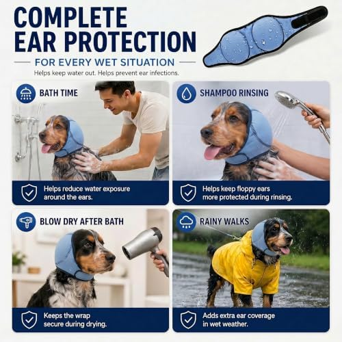 HOFi Dog Ear Covers for Bath: Waterproof Ear Protection to Keep Water Out