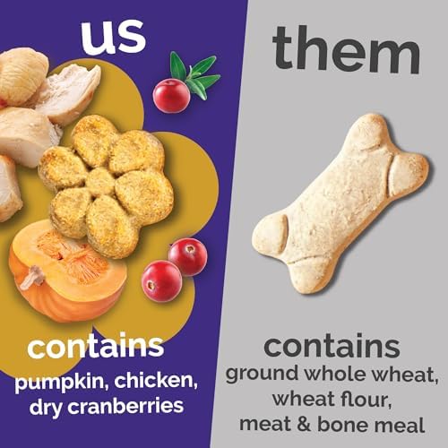 Fruitables Baked Dog Treats, Healthy Pumpkin Treat for Dogs, Low Calorie & Delicious, Made Without Wheat, Corn and Soy, Made in the USA, Allergy Friendly, Chicken and Cranberry Flavor, 32 oz