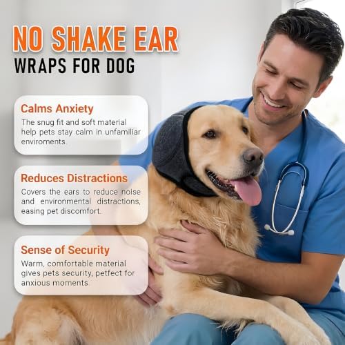 Dog Ear Muffs Noise Protection Dog Calming Hoodie Anxiety Relieve Dog Ear Muffs & No Shake Ear Wrap Quiet Head Cover Sleeves Ear Covers for Bath, Thunderstorms, Firework, Grooming