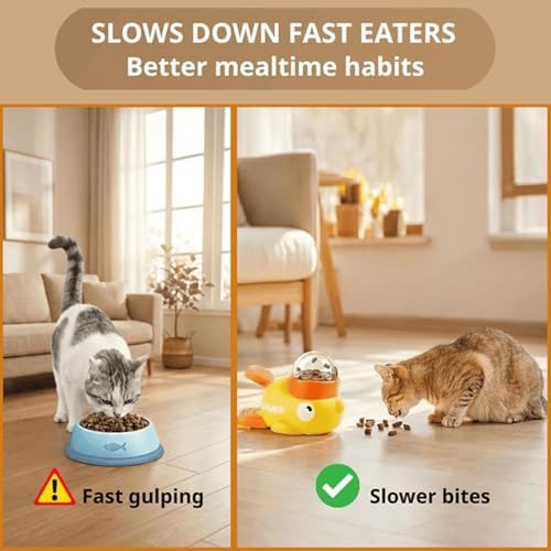 Duck Cat Treat Dispenser, 2026 New Duck Puzzle Feeder for Cats, Duckie Cat Feeder, Yellow Ducks Cat Feeder Toy, Food Dispenser Toy with Button, 2-in-1 Interactive Toy & Slow Feeder (2PC-Yellow)