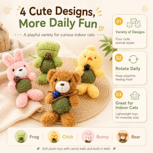 Cat Toys with Catnip Kitten Chew Bite Supplies Boredom Relief Fluffy Kitty Teeth Cleaning Chewing Cat Lovers Interactive Plush Gift (New Rabbit)