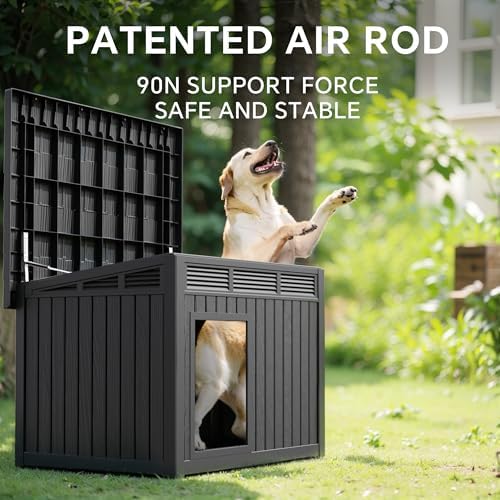 Vixzen Dog House Outdoor - 42 Inch Weatherproof Doghouse with Openable Roof for Easy Cleaning, Indoor Dog House Medium Size Dog with Spacious Interior & Slanted Roof, Doghouse Outdoor (Black)