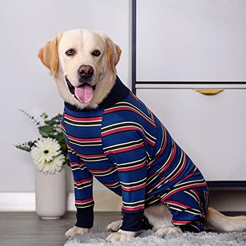 Dog Surgery Recovery Suit Female Male for Dogs After Surgery Medium Large Dogs Onesie Dog Pajamas Pjs Clothes (Navy Stripes, 38 (Chest 42.52 in | Backlength 27.95 in))