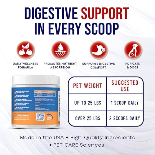 Pancreatic Digestive Enzymes for Dogs and Cats - Pre and Probiotics for Dogs - nzymes for Dogs and Cat - Suitable for Digestion, Diarrhea Issues - Made in USA by PCS (Powder, 75 Servings)