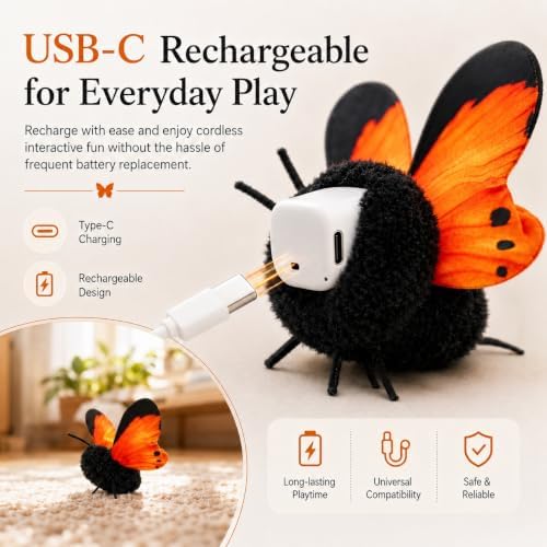 Smart Sensing Flapping Butterfly Toy, Rechargeable Interactive Cat Toy，Blue