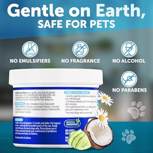 Artullano Dog Ear Cleaner Wipes - Pet Ear Support - All Canine Breeds - Ear Care Kit, Dogs