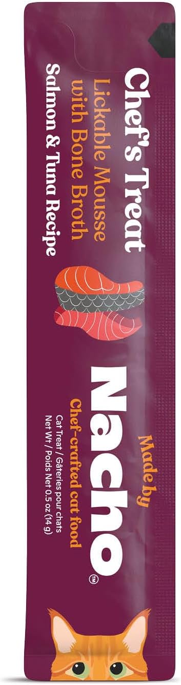 Made by Nacho Lickable Cat Treats Mousse Tubes 12 Count with Bone Broth Salmon & Tuna Recipe (.5 oz) No Grains, Corn, Wheat or Soy