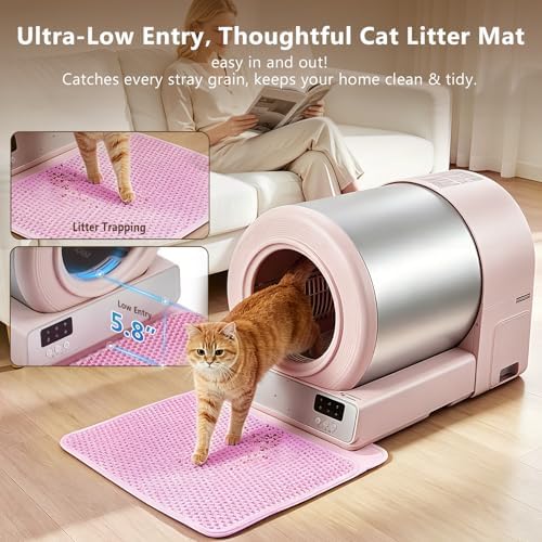 Self Cleaning Cat Litter Box for Multiple Large Cats - 60L Capacity, APP Control Automatic Litter Box with Safety Sensors, Odor-Free & Anti-Leakage, Includes Litter Mat & Litter Scoop,Pink