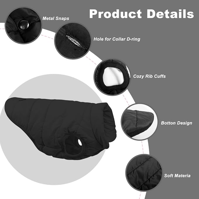 Warm Dog Coat, Windproof Dog Jacket Fleece Pet Winter Coats Solid Color Dogs Clothes Cold Weather Pet Jacket Vest Soft Puppy Apparel for Small Medium Dogs Cat (M, Black)