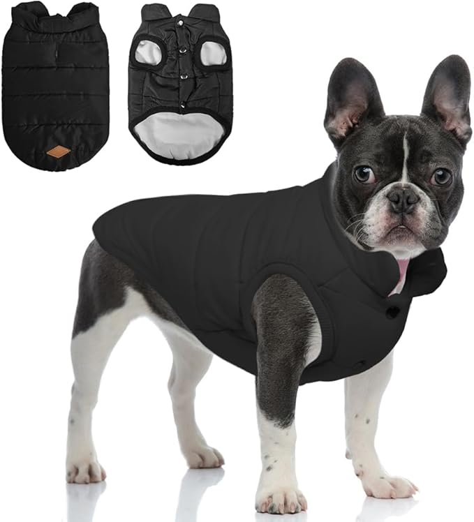 Warm Dog Coat, Windproof Dog Jacket Fleece Pet Winter Coats Solid Color Dogs Clothes Cold Weather Pet Jacket Vest Soft Puppy Apparel for Small Medium Dogs Cat (XL, Black)