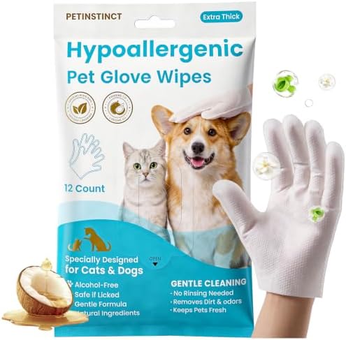Pet Glove Wipes for Dogs & Cats, No-Rinse Bath Wipes