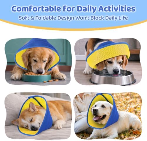 Soft Dog Cone Collar to Stop Licking After Surgery, Yellow Blue,XL