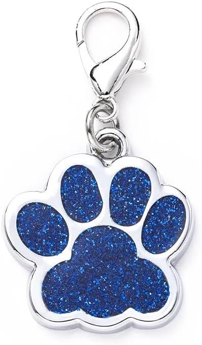 Cute Personalized Pet Name Tags for Cats/Dogs - Glitter Custom pet id tag, Dog id Tags Engraved for Pets, Customizable cat tag, pet Collar Charms, Dog Name tag (Paw-Shaped-Small: Blue)