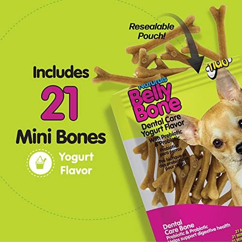 Fido Belly Bones for Dogs, Mini - 21 Count, Pack of 3 - Yogurt-Flavor Dental Treats for Small Dogs - Plaque & Tartar Control for Fresh Breath - Digestive Support - Made in USA (63 Total)