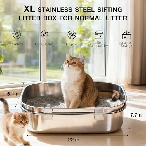Triple Pan Stainless Steel Sifting Cat Litter Box