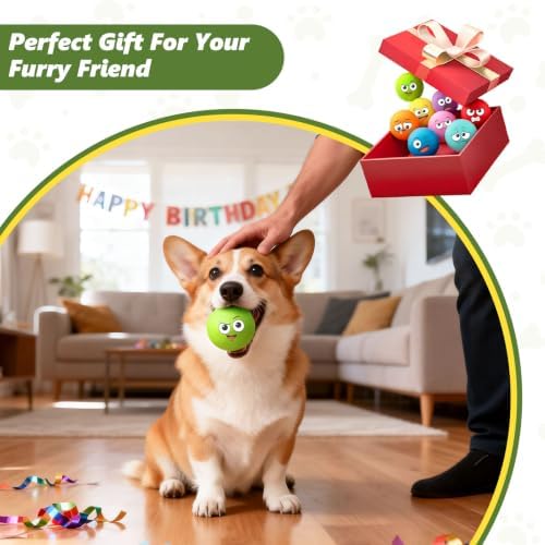 Squeaky Balls for Small Dogs, 2.4" Soft Latex Squeaky Dog Ball Toys, Emoji Smile Face Rubber Bouncy Balls, Puppy Teething Chew Toys for Small & Medium Dogs (2.4"-Pack C)