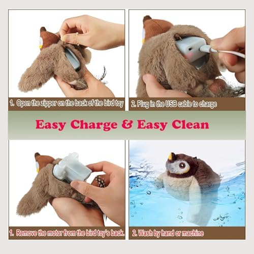 Upgraded Flappy Chase Interactive Chirping Bird Cat Toy with Flapping Wings,No Flying, Interactive Simulation Electric Cat Toy for Cats Dogs-Cat Toys Touch Activated, Rechargeable