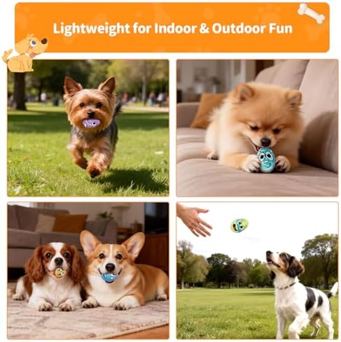 Squeaky Dog Toys for Puppy Small Dogs, 6 Pack Soft Latex Rubber Dog Chew Toy with Squeaker, Smile Face Dog Squeaky Balls for Interactive Play & Training