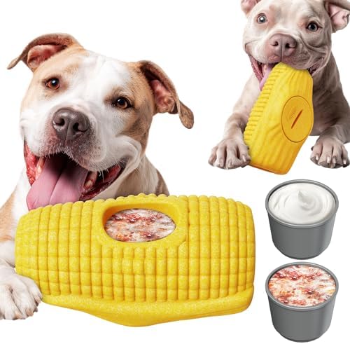 Interactive Dog Toys for Aggressive Chewers, Indestructible Dog Toy to Keep Them Busy, Corn-Shaped Durable Chew Toys for Large Breeds, Frozen Treat Holder for Anxiety Relief & Dental Care