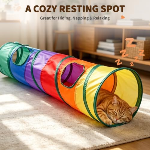 iCAGY Cat Tunnel for Indoor Cats Kittens Rabbits, Foldable Tunnel Toys