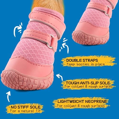 Dog Shoes for Small Dogs, Pink, Size 3