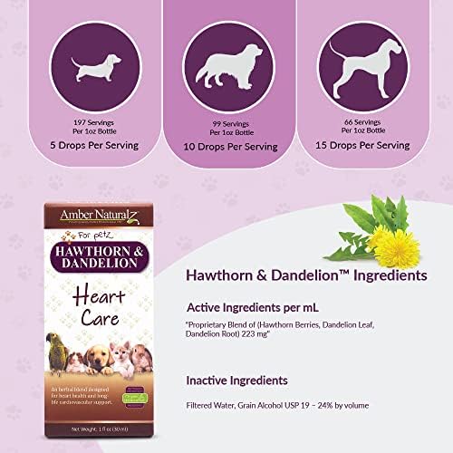 Amber NaturalZ Hawthorn & Dandelion for Pets, Heart & Circulation Care, 1oz