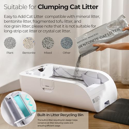 Self Cleaning Litter Box,Open-Top Automatic Cat Litter Box APP Control (2.4G/5G) with Health Tracking, Dual Safety Sensors&Odorless Design,Includes cat Litter & 3 Rolls Waste Bags (with Tent)