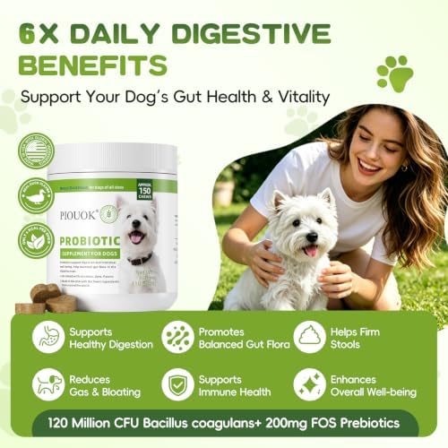 150 PCS Probiotics for Dogs, Dog Probiotics for Digestive Health and Diarrhea, Allergies & Immune Support Dog Probiotic Supplement, Daily Probiotics for All Dogs, Natural Duck Flavor