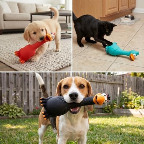 Squeaky Chicken Toy, Latex Rubber Screaming Chicken Toy, Chew Toy, Teething, Stress Relief,for Small Medium Large Dogs, Indoor Outdoor Play(Blue)