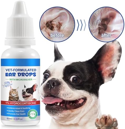 Bieyoc Pet Ear Drops for Dogs and Cats, Dog and Cat Ear Clean and Soothe Ear Irritations, Pet Ear Cleaner Helps to Remove Wax, Stains & Dirt, 2.02 Fl.Oz