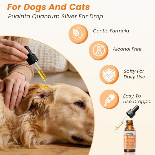 4 Pack Dog Ear Drops, Dog Ear Cleaner Drops, Ear Infection Treatment for Dogs and Cats, Natural Herbal Ear Cleaning Solution for Dirty,Itchy,Smelly,Inflammed Pet Ears, 2 oz with Dropper