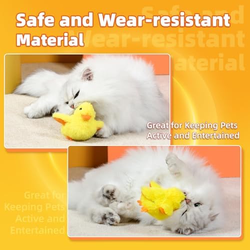 SmartTail Cat Toys Rechargeable Flapping Duck, Lifelike Quacking Sound, Touch Activated Kitten Plush Toy Interactive Cat Exercise Toys for All Indoor Kicker Toys 4.0 Inches