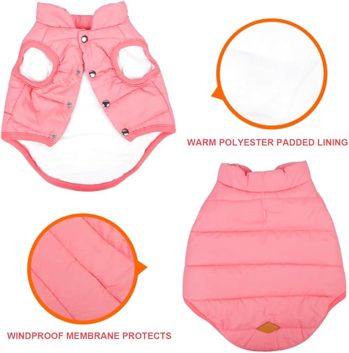 Warm Dog Coat, Windproof Dog Jacket Fleece Pet Winter Coats Solid Color Dogs Clothes Cold Weather Pet Jacket Vest Soft Puppy Apparel for Small Medium Dogs Cat (XXL, Pink)