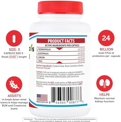 Azovast Plus Kidney Health Supplement for Dogs & Cats -24 Billion CFU- NO Refrigeration Required - Help Support Kidney Function & Manage Renal Toxins - Renal Care Supplement Capsule(U.S.A) (240 Caps)