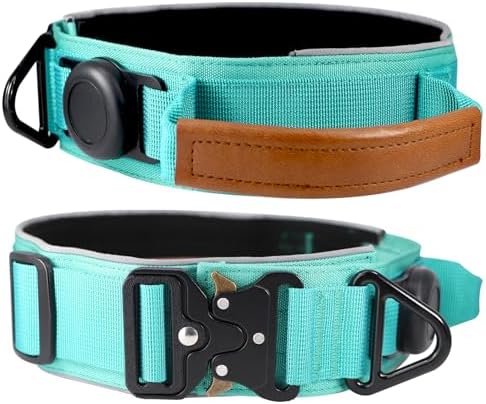 2" Tactical Dog Collar with Airtag Holder & Handle for Large Dogs (Teal)