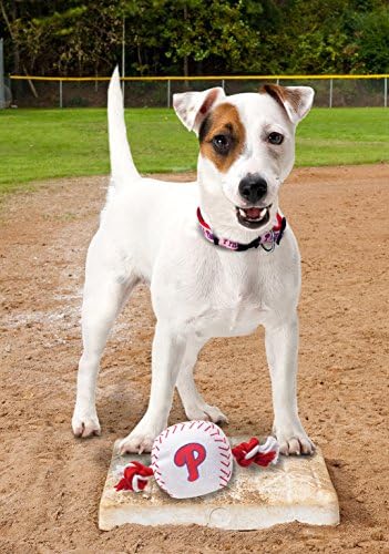 MLB PHILADELPHIA PHILLIES Baseball Rope Toy for DOGS & CATS. Tough nylon, Sporty Baseball Design, Heavy-duty ropes with Inner SQUEAKER