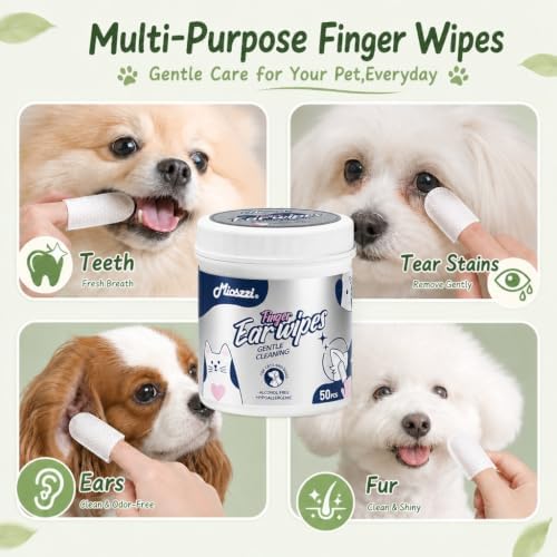 Pet Finger Wipes, Gentle Dog Eye Wipes for Tear Stains, 50 Count
