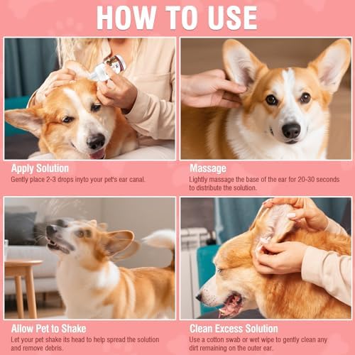 Pet Ear Cleaner Drops - Gentle Ear Wash Solution for Dogs & Cats, Remove Wax & Debris, Eliminate Ear Odor, Safe for Daily Ear Cleaning