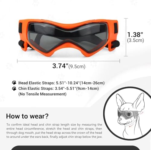 Dog Goggles for Small Breed, Anti-UV Windproof Extra Small Dog Sunglasses, XSmall Pet Eye Protection for Riding Cycling Hiking, Orange XS