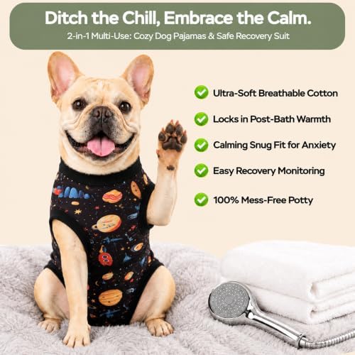 PetWarm Dog Surgical Suit, Dog Recovery Suit, Cosmic, Black Gold, 2XL